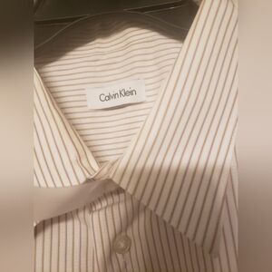 Calvin Klein Men's Beige Striped Dress Shirt